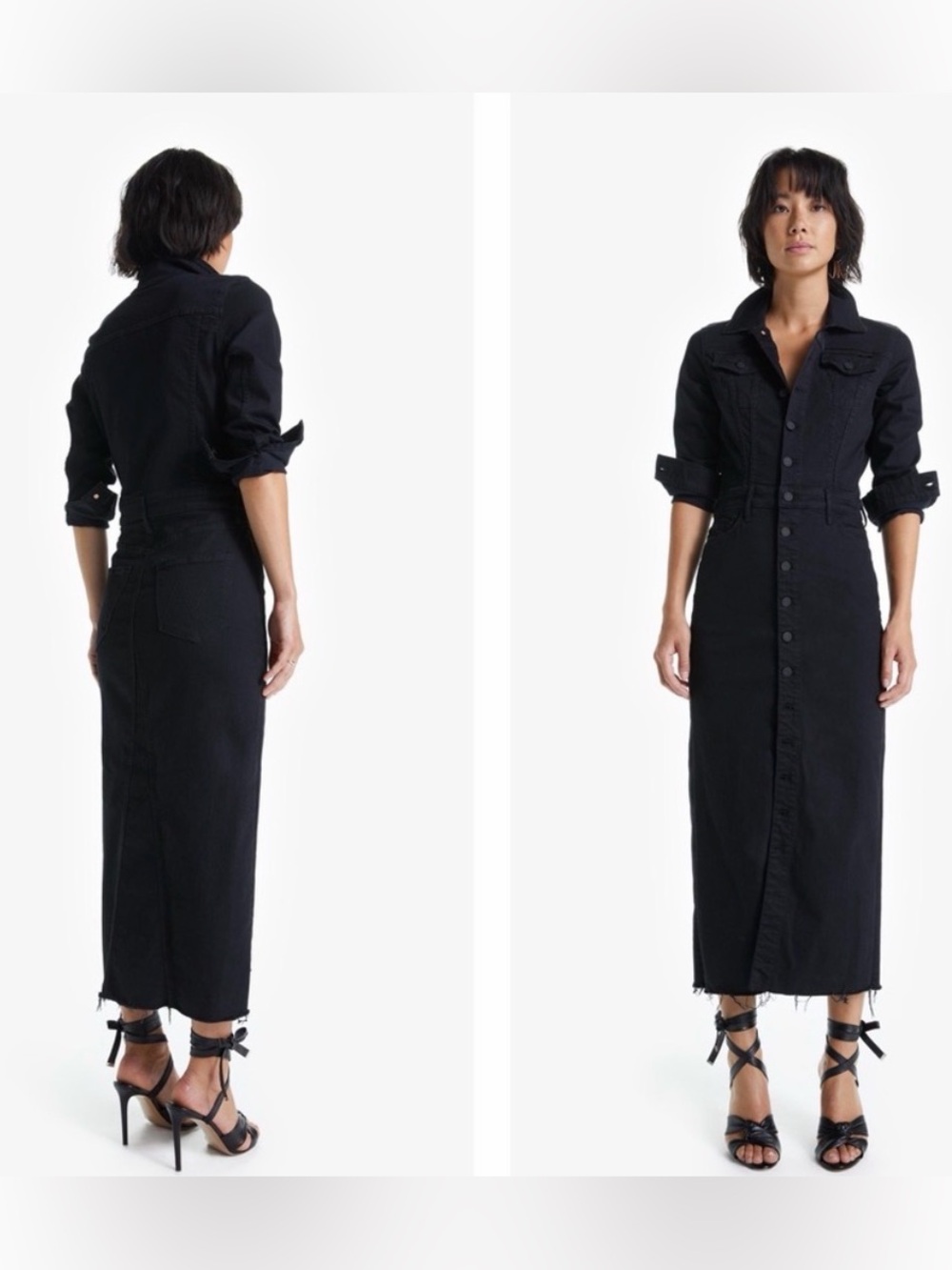 MOTHER Black Long-Sleeve Denim Maxi Dress